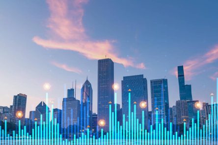 skyscrapers-cityscape-downtown-view-chicago-skyline-buildings-beautiful-real-estate-sunset-forex-financial-graph-chart-hologram-business-education-concept